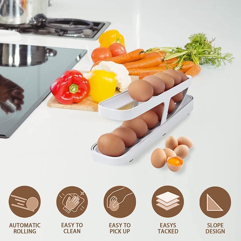 PRAMANTA Egg Rolling Tray Egg Holder 2 Tier Rolling Egg Dispenser Plastic Egg Storage Container for Kitchen Refrigerator Countertop 1Pcs - Image 5