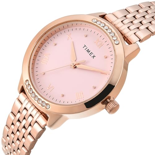 TIMEX ساعة تيمكس التناظرية للنساء مع قرص دائري وردي وسوار من الفولاذ المقاوم للصدأ باللون الوردي مقاومة للماء - TWEL20203 - Image 2