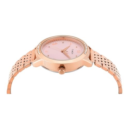 TIMEX ساعة تيمكس التناظرية للنساء مع قرص دائري وردي وسوار من الفولاذ المقاوم للصدأ باللون الوردي مقاومة للماء - TWEL20203 - Image 4