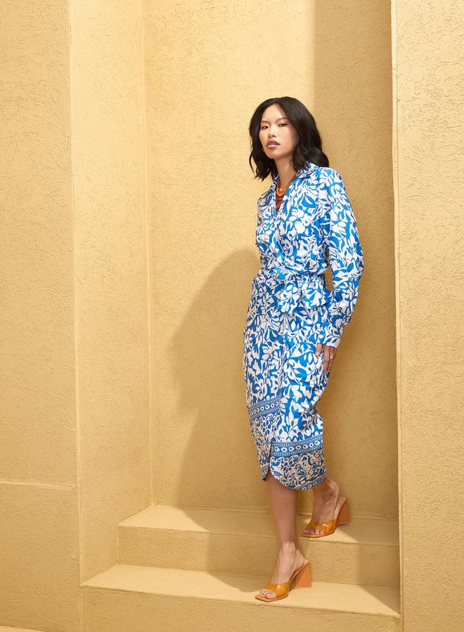 Sassafras Blue Wrap Bodycon Midi Dress - Image 3