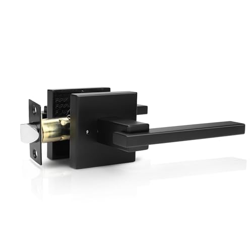 Orger 2 Pack Square Interior Door Handle Bedroom Bathroom Privacy Door Lever Matte Black Interior Door Lock for Left Right Side Doors Modern Keyless Privacy Door Handle Stainless Steel - Image 1