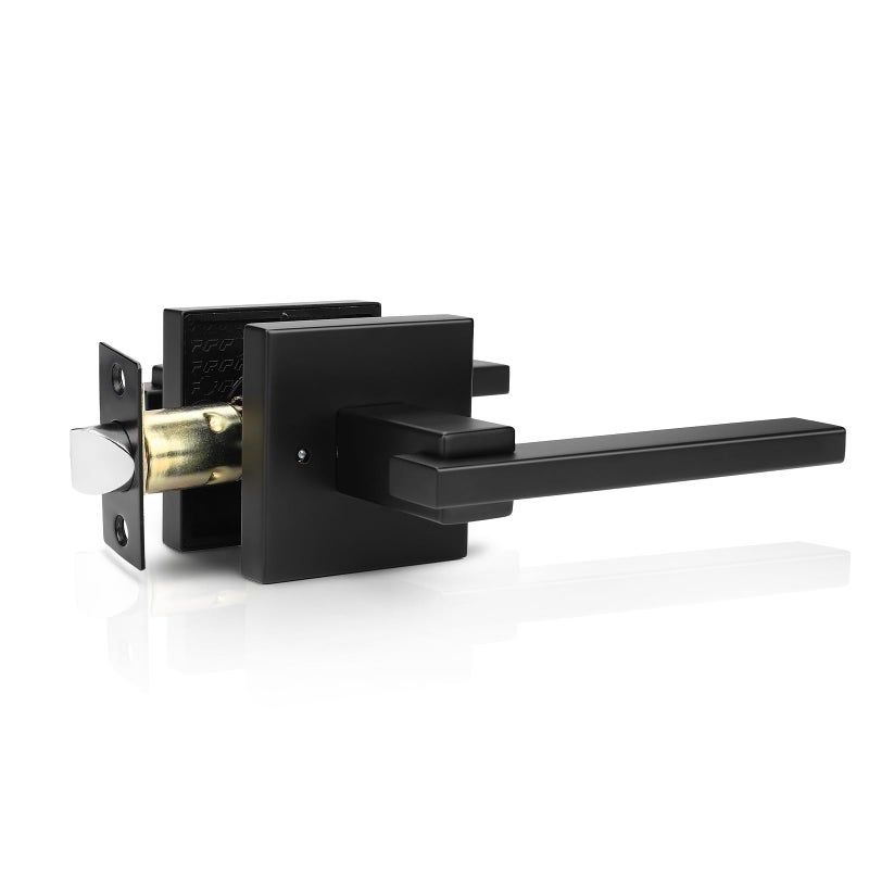 Orger 2 Pack Square Interior Door Handle Bedroom Bathroom Privacy Door Lever Matte Black Interior Door Lock for Left Right Side Doors Modern Keyless Privacy Door Handle Stainless Steel - Image 2