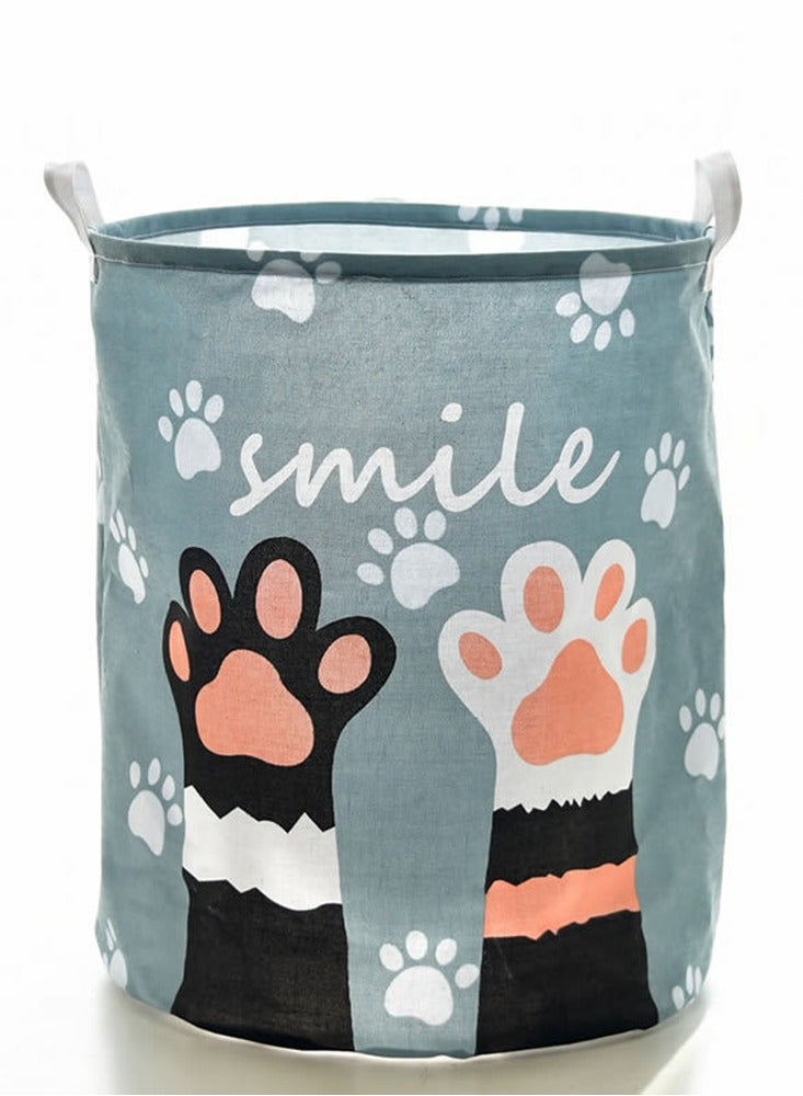 Cute Cat's Paw Printed Foldable Large Capacity Laundry Basket Canvas Waterproof Portable Handle Bathroom Dirty Cloth Storage Basket Multifunction Durable Toys Blanket Organizer - Image 1