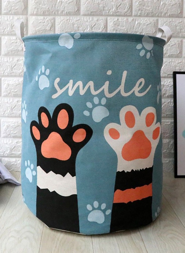 Cute Cat's Paw Printed Foldable Large Capacity Laundry Basket Canvas Waterproof Portable Handle Bathroom Dirty Cloth Storage Basket Multifunction Durable Toys Blanket Organizer - Image 2