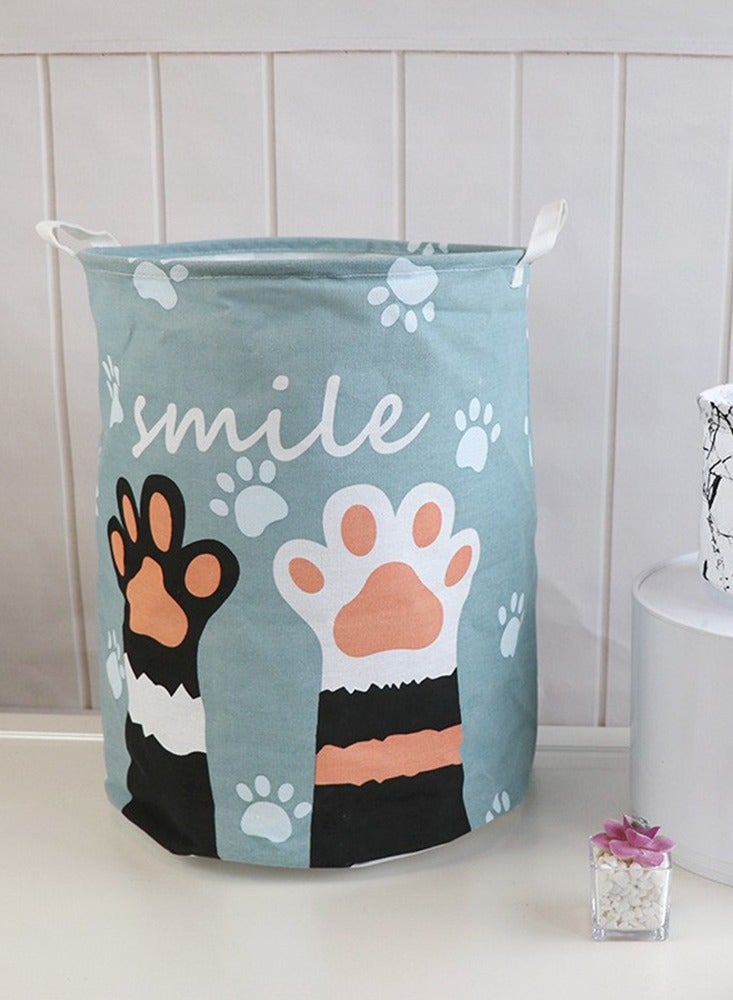 Cute Cat's Paw Printed Foldable Large Capacity Laundry Basket Canvas Waterproof Portable Handle Bathroom Dirty Cloth Storage Basket Multifunction Durable Toys Blanket Organizer - Image 3