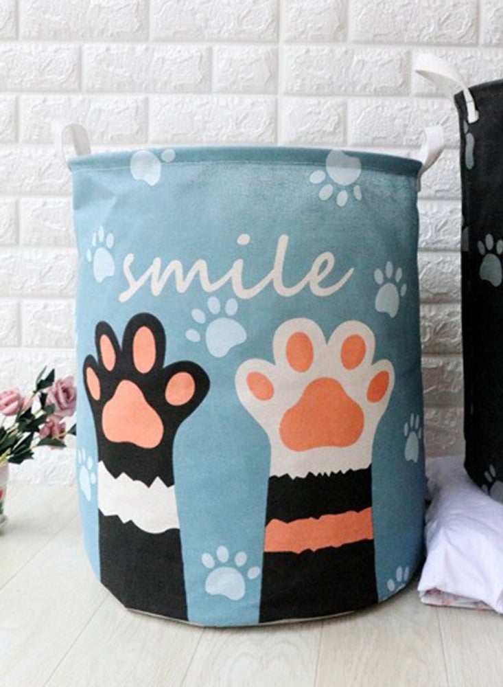 Cute Cat's Paw Printed Foldable Large Capacity Laundry Basket Canvas Waterproof Portable Handle Bathroom Dirty Cloth Storage Basket Multifunction Durable Toys Blanket Organizer - Image 4