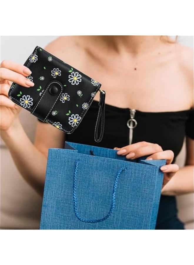 1Pcs Cute Wallet Wen Black Small Wallets Coin Purse Minimalist Flower Design Wen's Travel Wallets Leather Credit Card Holder with ID Window Kawaii Cash Wallet for Wen Ladies and Girls - Image 3