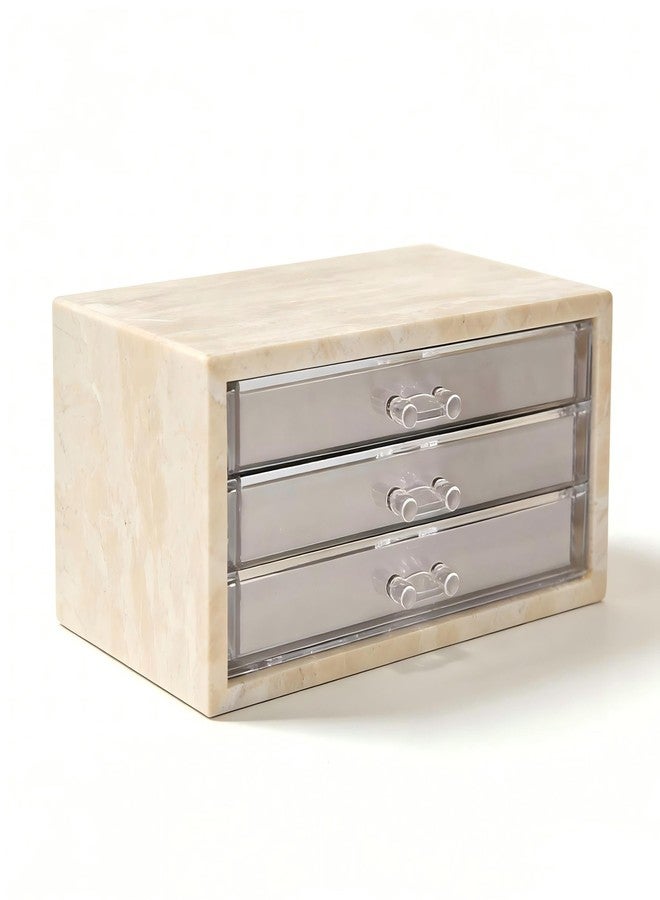 Artisanal Abode Natural Travertine Jewelry Box with 3 Drawers, Velvet Lined Jewelry Organizer for Rings, Earrings, Bracelets and Necklaces, Small Stone Storage Box for Vanity and Dresser - Image 2