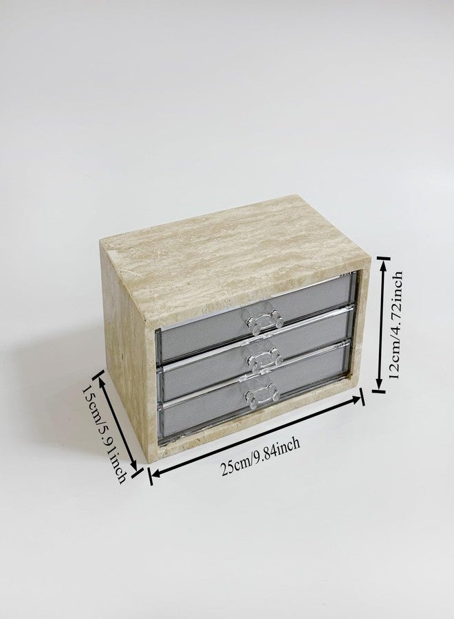 Artisanal Abode Natural Travertine Jewelry Box with 3 Drawers, Velvet Lined Jewelry Organizer for Rings, Earrings, Bracelets and Necklaces, Small Stone Storage Box for Vanity and Dresser - Image 5