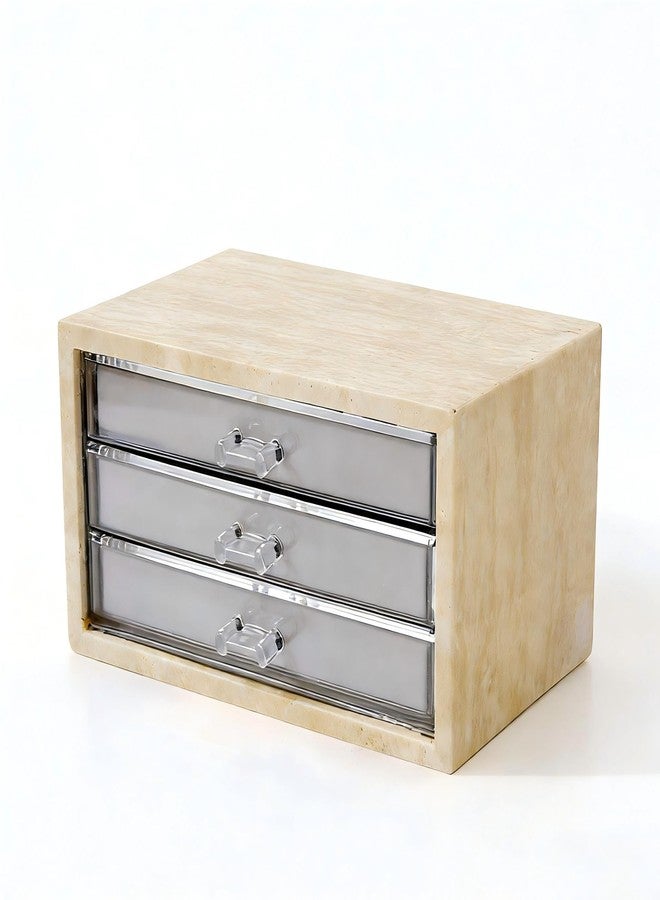 Artisanal Abode Natural Travertine Jewelry Box with 3 Drawers, Velvet Lined Jewelry Organizer for Rings, Earrings, Bracelets and Necklaces, Small Stone Storage Box for Vanity and Dresser - Image 1