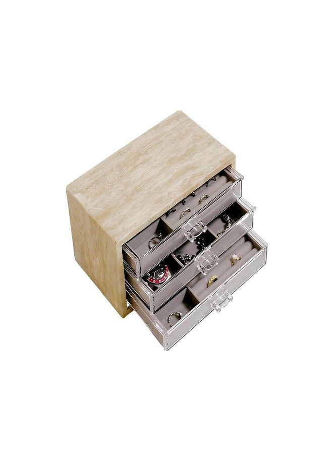 Artisanal Abode Natural Travertine Jewelry Box with 3 Drawers, Velvet Lined Jewelry Organizer for Rings, Earrings, Bracelets and Necklaces, Small Stone Storage Box for Vanity and Dresser - Image 3
