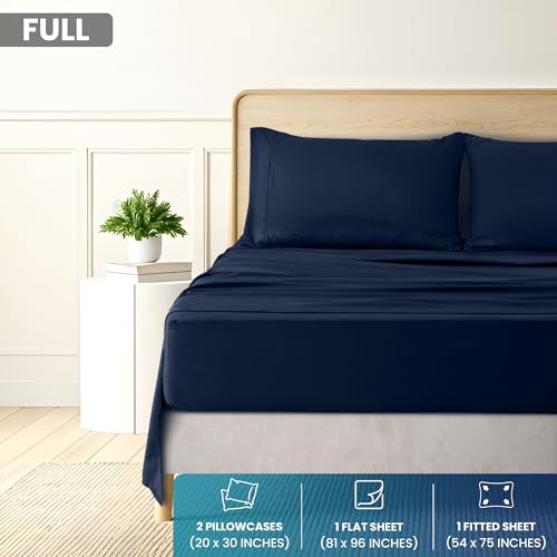 Utopia Bedding Full Sheet Set - Brushed Microfiber - Soft Bed Sheets for Full Size Bed - Includes 1 Fitted, 1 Flat, & 2 Pillow Cases - Deep Pocket (Navy) - Image 2