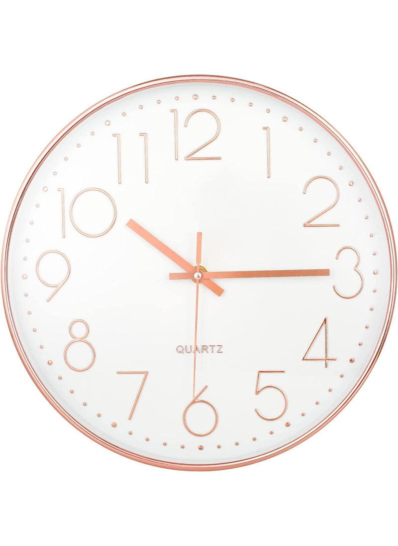 CASTANEA - castanea Wall Clock 12 Inch Non-Ticking Silent Round Wall Clock Modern Simple Style Decorative Easy to Read Clock for Bedroom Living Room School Home Office Kitchen Decor (White Rose Gold) - Image 1