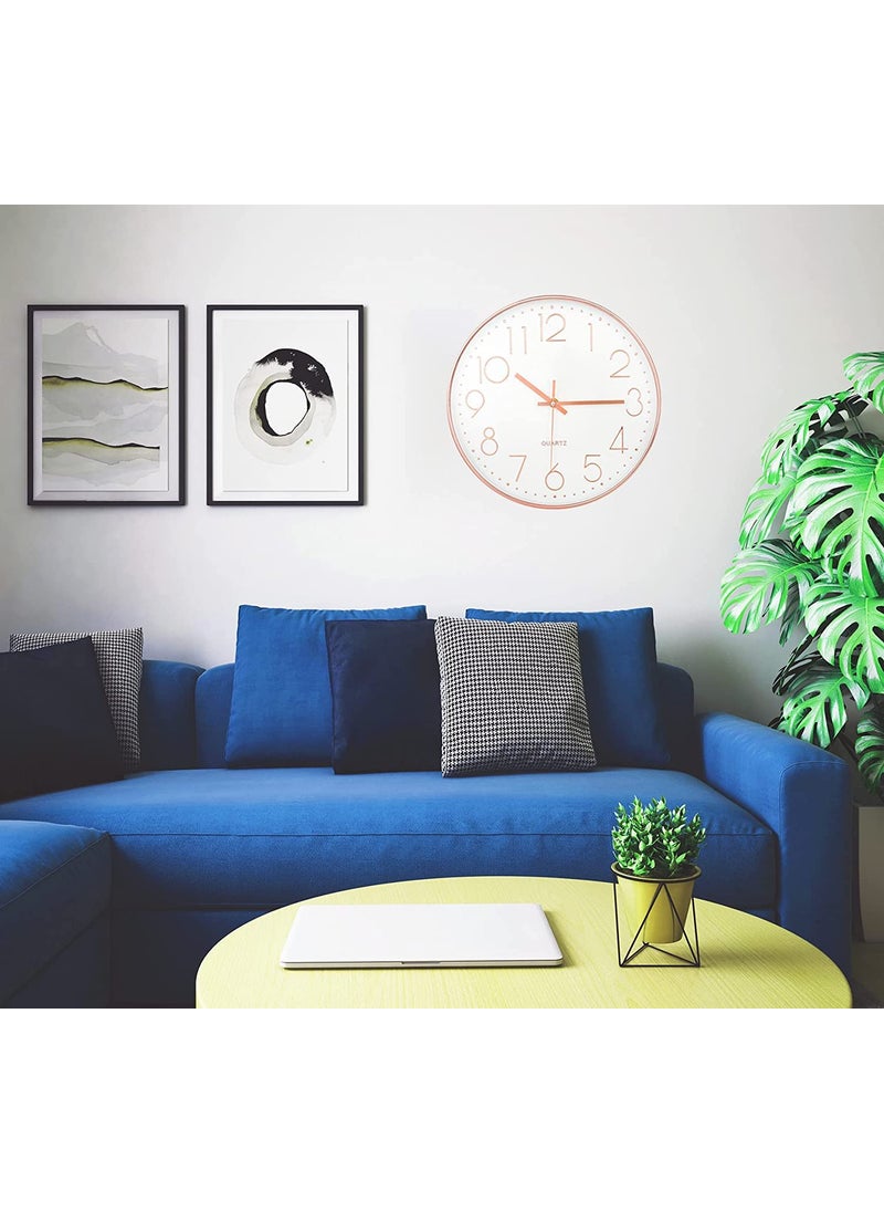 CASTANEA - castanea Wall Clock 12 Inch Non-Ticking Silent Round Wall Clock Modern Simple Style Decorative Easy to Read Clock for Bedroom Living Room School Home Office Kitchen Decor (White Rose Gold) - Image 1