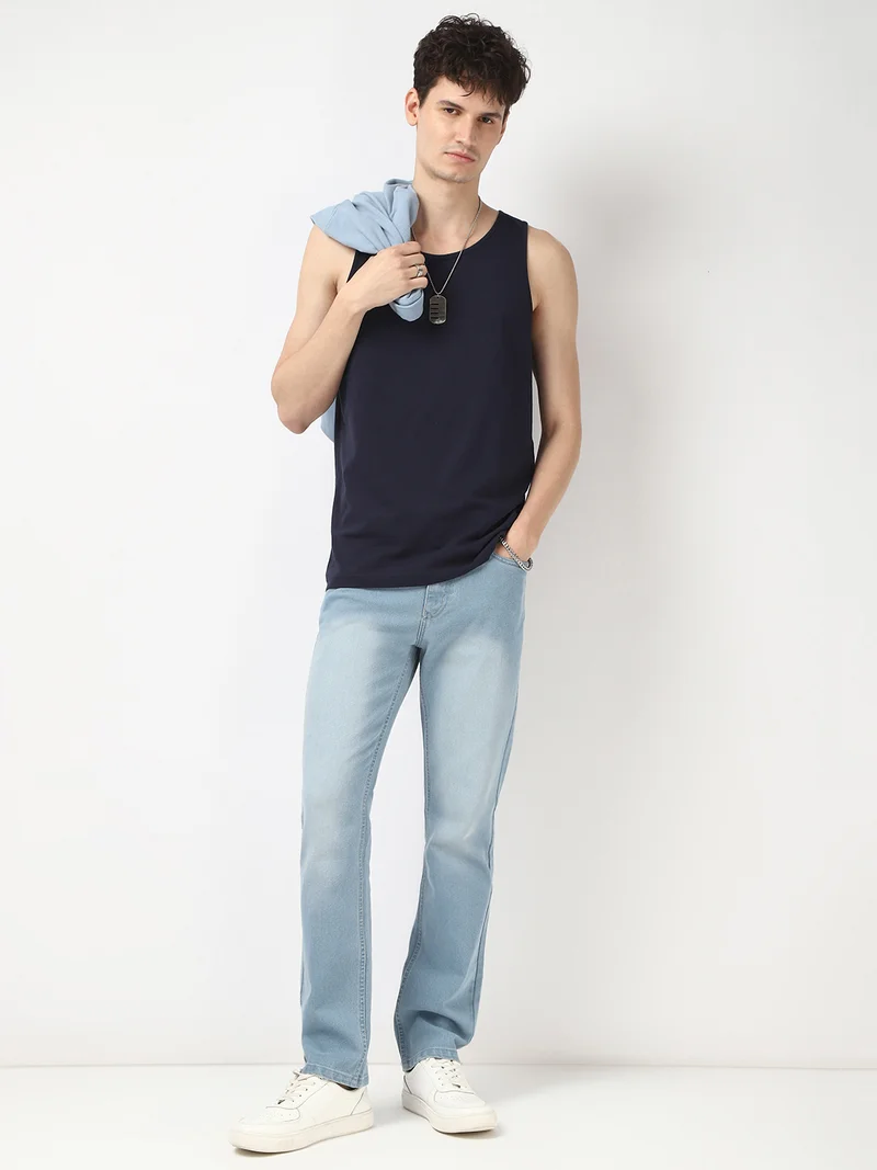 Urbano Fashion  Urbano Fashion Men's Ice Blue Straight Fit Washed Jeans Stretchable  | Best Price UAE