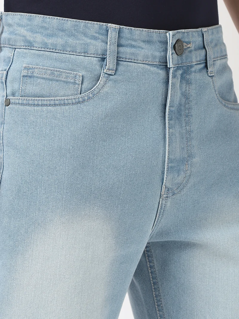 Urbano Fashion  Urbano Fashion Men's Ice Blue Straight Fit Washed Jeans Stretchable  | Best Price UAE
