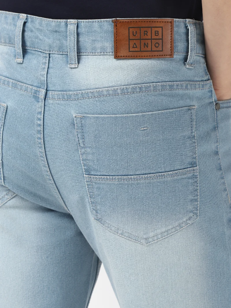 Urbano Fashion  Urbano Fashion Men's Ice Blue Straight Fit Washed Jeans Stretchable  | Best Price UAE