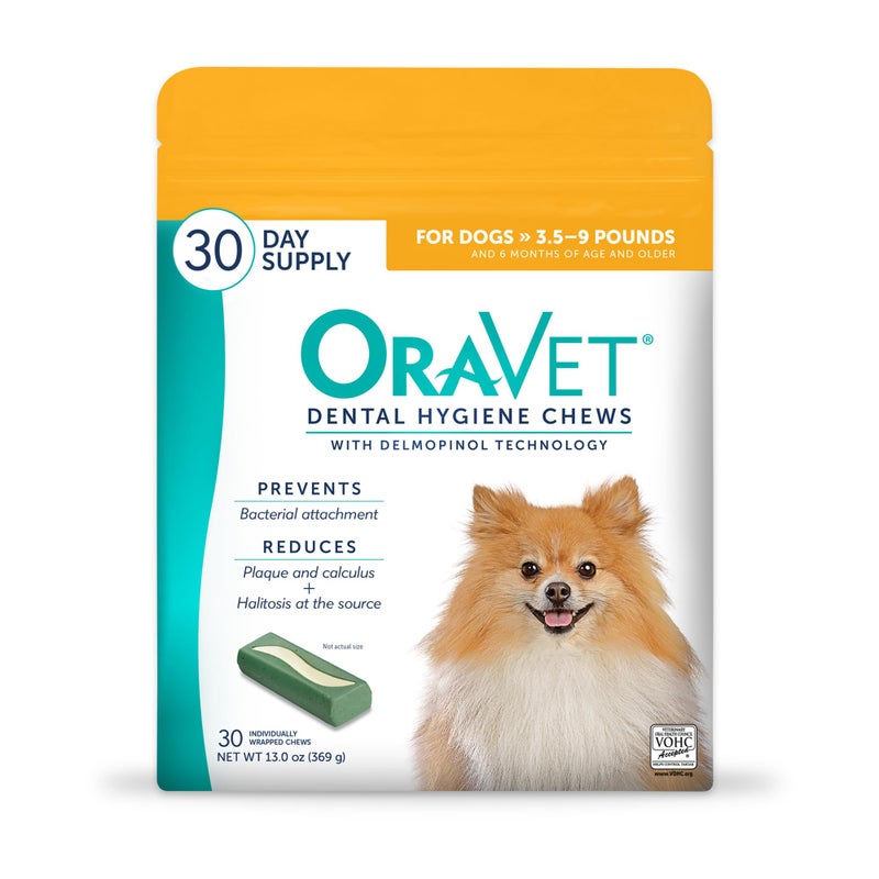 OraVet Dental Chews for Dogs, Oral Care and Hygiene Chews (Extra Small Dogs, 3.5-9 lbs.) Yellow Pouch, 30 Count - Image 1