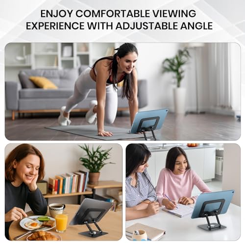 Portronics My Buddy A1, Metal Tablet Stand, 360° Rotating Base, Height & Angle Adjustable, Supports Up to 12 Inch Tablets & 5Kg Load, Foldable & Portable, Anti-Slip Pads (Grey) - Image 3