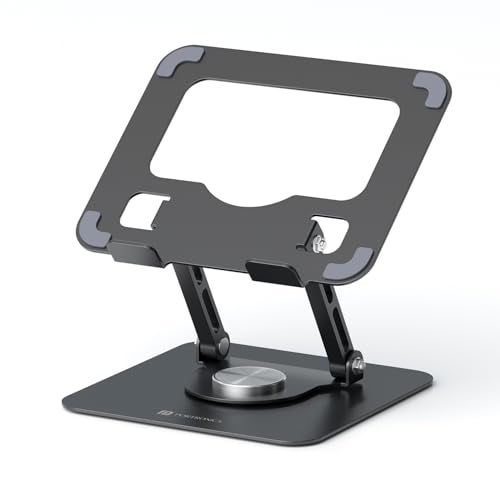Portronics My Buddy A1, Metal Tablet Stand, 360° Rotating Base, Height & Angle Adjustable, Supports Up to 12 Inch Tablets & 5Kg Load, Foldable & Portable, Anti-Slip Pads (Grey) - Image 1