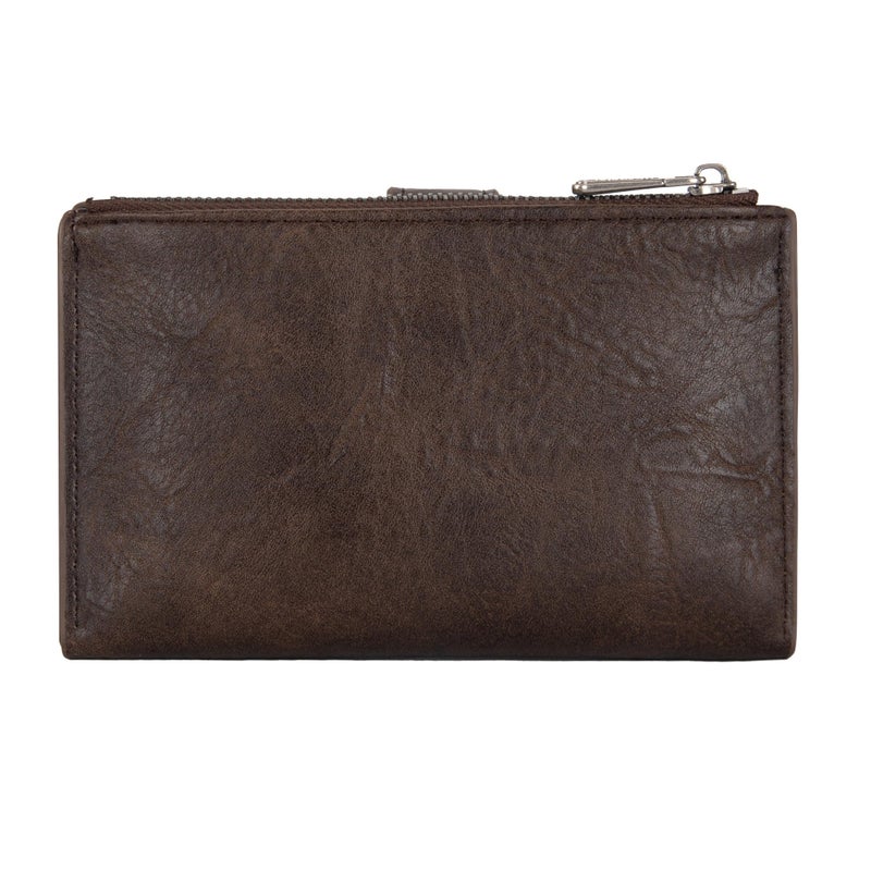 Wrangler محفظة رانجلر للنساء حافظة بطاقات قابلة للطي مع جيب بسحاب حقيبة كلاتش للسيدات مع نافذة هوية بني - Image 4