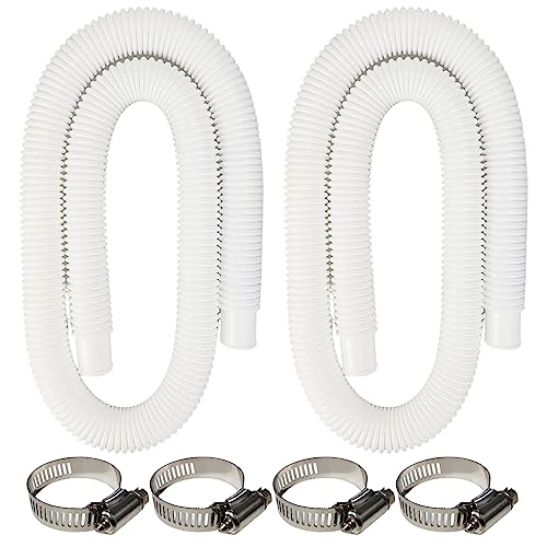 zhcoy 2 Pack Pool Pump Replacement Hose,1.25" Diameter, 59" Long Pool Filter Replacement Hoses for Above Ground Pools,Compatible with Intex Filter Pump 607, 637,Includes 4 Metal Clamps (white) - Image 1