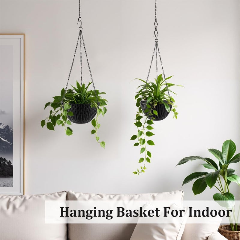RooTrimmer Hanging Planters for Indoor Outdoor Plants 8 and 10 Inch, 4 Packs Hanging Flower Pot with Drainage Holes, Self-Watering Hanging Basket Perfect for Home, Office and Garden, Black - Image 4