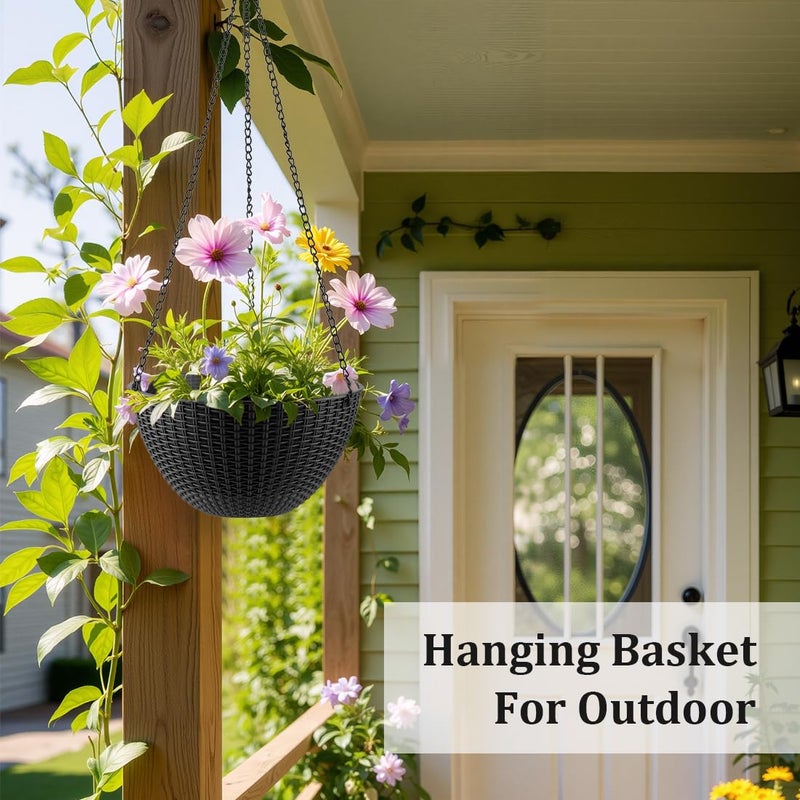 RooTrimmer Hanging Planters for Indoor Outdoor Plants 8 and 10 Inch, 4 Packs Hanging Flower Pot with Drainage Holes, Self-Watering Hanging Basket Perfect for Home, Office and Garden, Black - Image 5