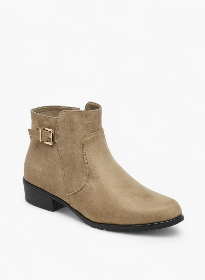 Celeste Women's Buckle Accent Block Heeled Ankle Boots with Zip Closure
