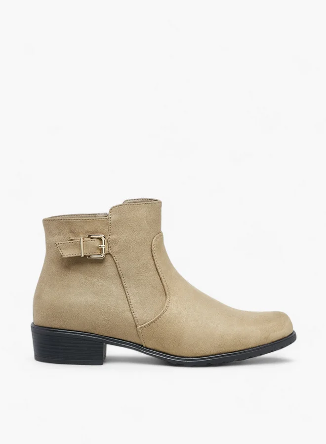 Celeste Women's Buckle Accent Block Heeled Ankle Boots with Zip Closure