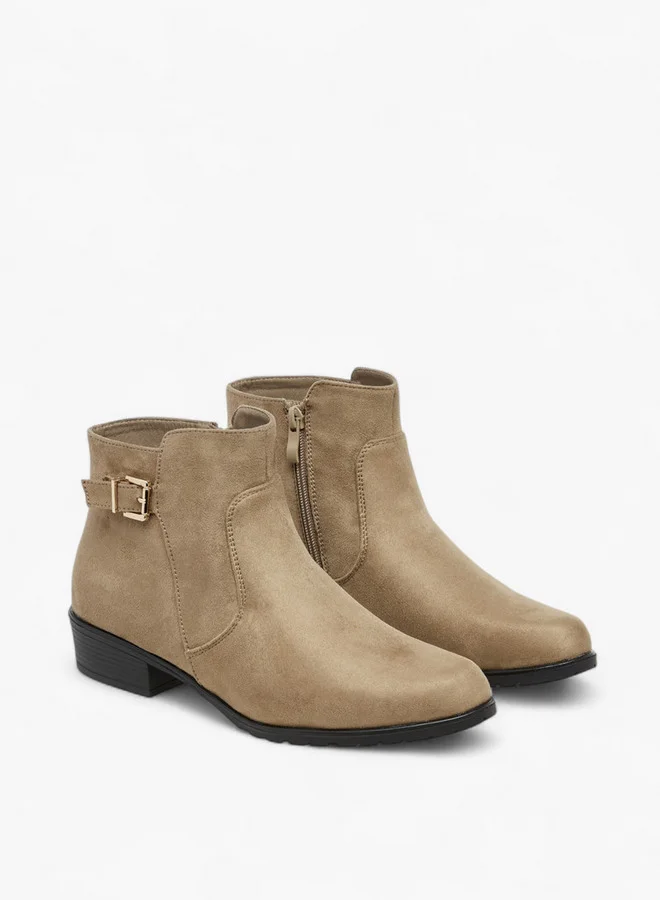 Celeste Women's Buckle Accent Block Heeled Ankle Boots with Zip Closure