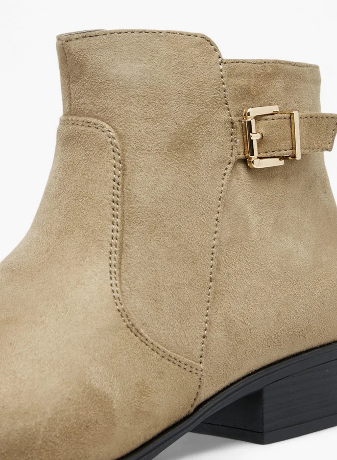 Celeste Women's Buckle Accent Block Heeled Ankle Boots with Zip Closure