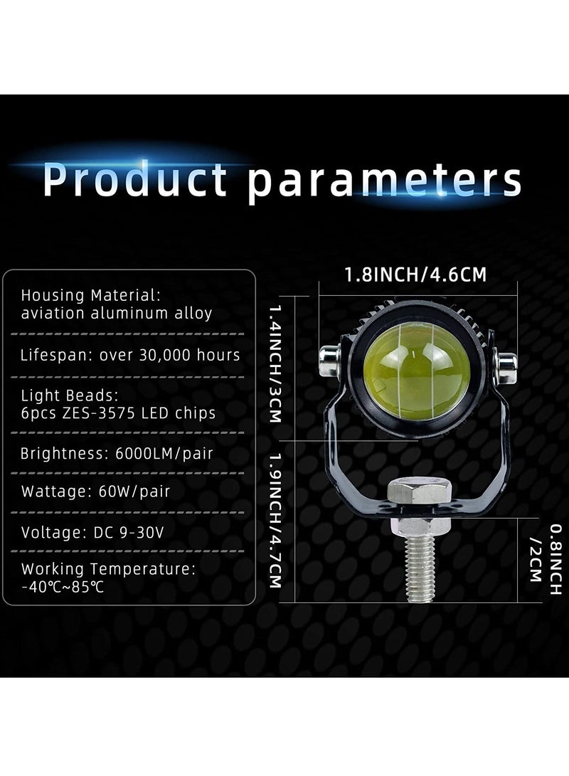 Loquat Motorcycle Driving Light LED High Low Beam Yellow White Fog Light 3 Modes Adjustable Bracket IP67 Waterproof 60W 3575SMD DC 9-30V Work Lamp Compatible with Tractor Truck Car SUV 2Pcs Black - Image 2