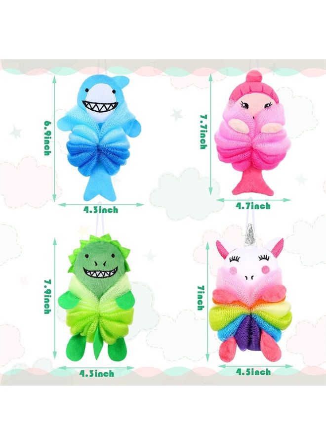 Tatuo 4 Pieces Animal Bath Loofahs Kids Body Loofahs Cartoon Shower Loofahs Cute Bath Sponges Pouf Body Scrubbers Mesh Loofah Sponges for Children Shower Baby Washing Exfoliating, 4 Styles (Vivid Style) - Image 2