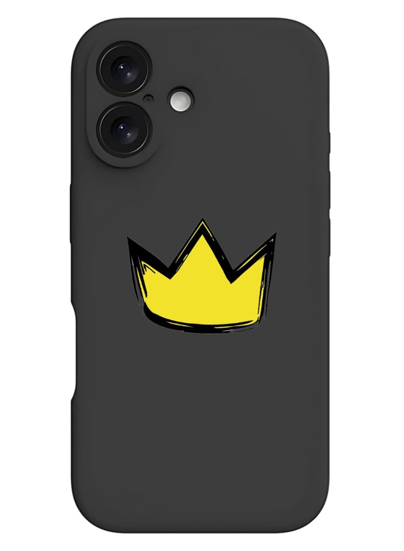 Theodor iPhone 16 Plus Black Protective Slim Fit Case Liquid Silicone Cover with Full Body Protection Anti-Scratch Shockproof Case For iPhone - Yellow Crown - Image 1