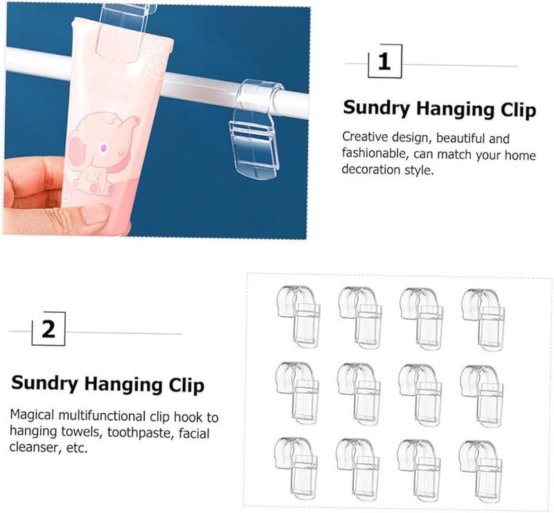 Uonlytech 12 Pack Transparent Plastic Hanging Clips For Bathroom Towel And Laundry Organization - Image 5