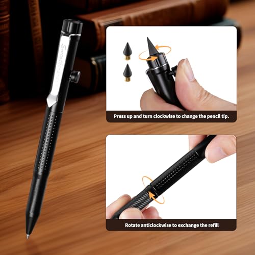 SMOOTHERPRO Bolt Action Pen, Ballpoint and Pencil in One with Graphite Alloy Tip, Retractable Twist Design, Compatible with Parker Refill, for Office Sketching Journaling Grey(APG02) - Image 4