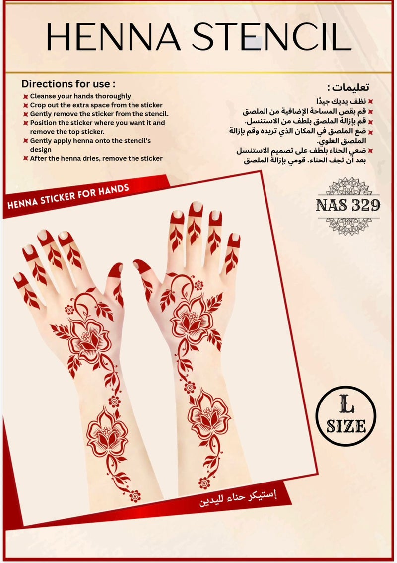 Henna Stencil Set for Both Hands, 3PC COMBO – Reusable Mehndi Design Stickers for Hands NAS329