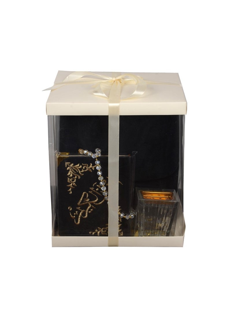 مجموعة هدايا رمضان طقم سجاده صلاه مكون من 5قطع سجاده مبطنه مع شرشف صلاه مع مبخرة مع سبحه مع مصحف مناسب للهديه