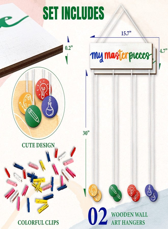 STOFINITY لوحة عرض فنية للأطفال من ستوفينيتي - حامل لعرض أعمال الأطفال الفنية، لوحة "انظروا ماذا صنعت" مع مشابك، لوحة خشبية لتعليق صور الأطفال، لوحة تخزين فنية لغرفة النوم أو غرفة اللعب أو الفصل الدراسي - Image 2