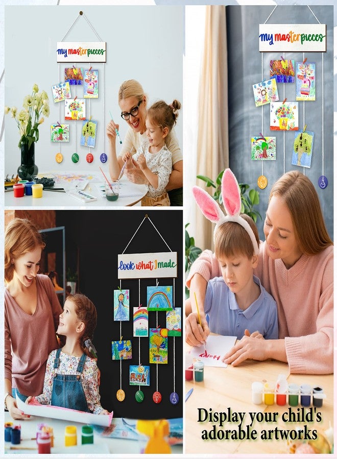 STOFINITY لوحة عرض فنية للأطفال من ستوفينيتي - حامل لعرض أعمال الأطفال الفنية، لوحة "انظروا ماذا صنعت" مع مشابك، لوحة خشبية لتعليق صور الأطفال، لوحة تخزين فنية لغرفة النوم أو غرفة اللعب أو الفصل الدراسي - Image 3