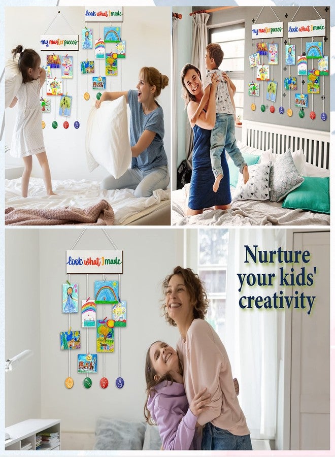 STOFINITY لوحة عرض فنية للأطفال من ستوفينيتي - حامل لعرض أعمال الأطفال الفنية، لوحة "انظروا ماذا صنعت" مع مشابك، لوحة خشبية لتعليق صور الأطفال، لوحة تخزين فنية لغرفة النوم أو غرفة اللعب أو الفصل الدراسي - Image 4