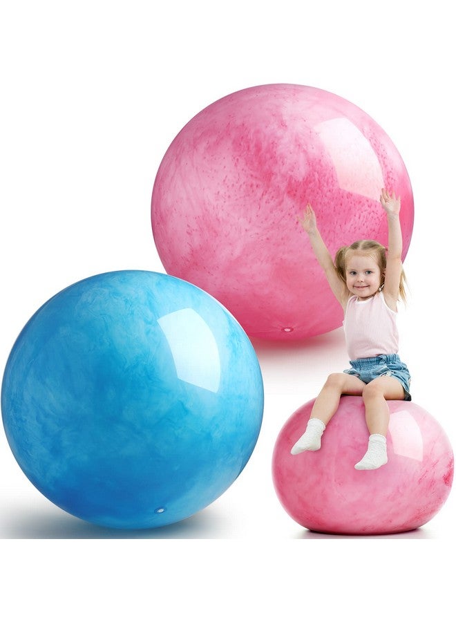 Jadive قطعتان من الكرات المطاطية المطاطية مقاس 24 بوصة، كرات مطاطية مطاطية عملاقة كبيرة الحجم مع مضخة هواء للأطفال للعب على الشاطئ والأنشطة الداخلية والخارجية، باللون الأحمر والأزرق - Image 1