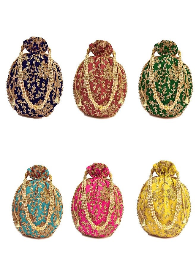 IGH Indian Ethnic Maroon Potli Bag Ladies Handbag for Bridal Batwa With Pearls Handle - Clutch for Women - Image 3