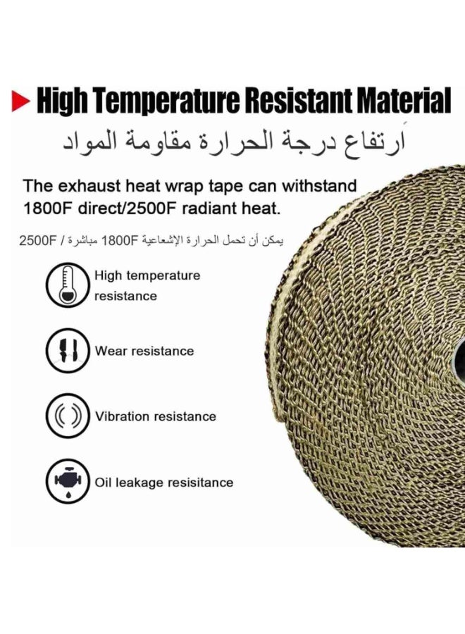 التيتانيوم العادم الحرارة لف، 5 سم × 5 متر الحرارة الشريط مع 5 قطع من الفولاذ المقاوم للصدأ كابل روابط، ألياف البازلت الحرارة درع الشريط للدراجات النارية السيارات - Image 2