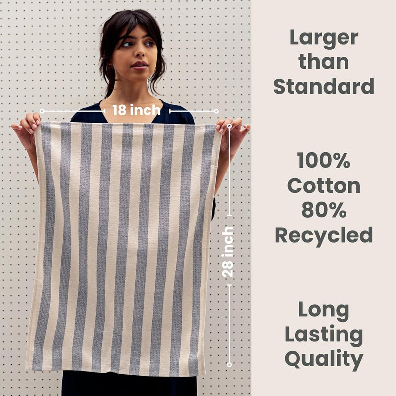 MEEMA Kitchen Towels and Dishcloths Sets of 4  Large 20 x 28 Inch  Upcycled Cotton Tea Towel  Super Absorbent Cotton Dish Towels for Kitchen  Blue Stripes  Hand Towels - Image 2