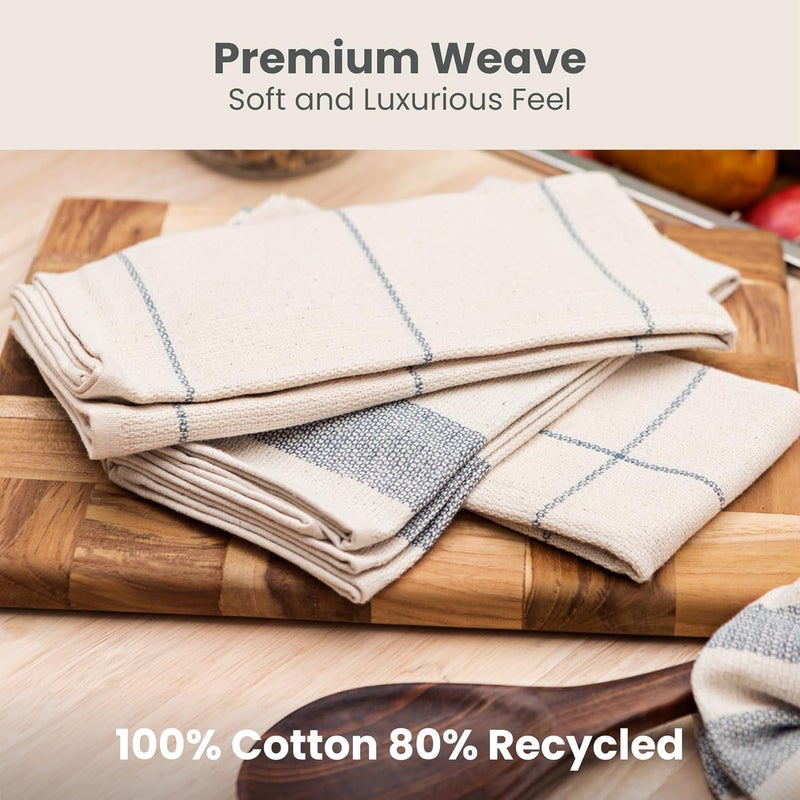MEEMA Kitchen Towels and Dishcloths Sets of 4  Large 20 x 28 Inch  Upcycled Cotton Tea Towel  Super Absorbent Cotton Dish Towels for Kitchen  Blue Stripes  Hand Towels - Image 5