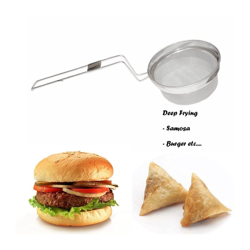 siddhmurti Stainless Steel Mesh Deep Fry Strainer Mesh Strainer poha jhara for Kitchen Wire Skimmer Spiral Mesh Puri Jhara with Professional Grade Handle Spoon Ladle for Pasta Chips 14 cm - Image 5