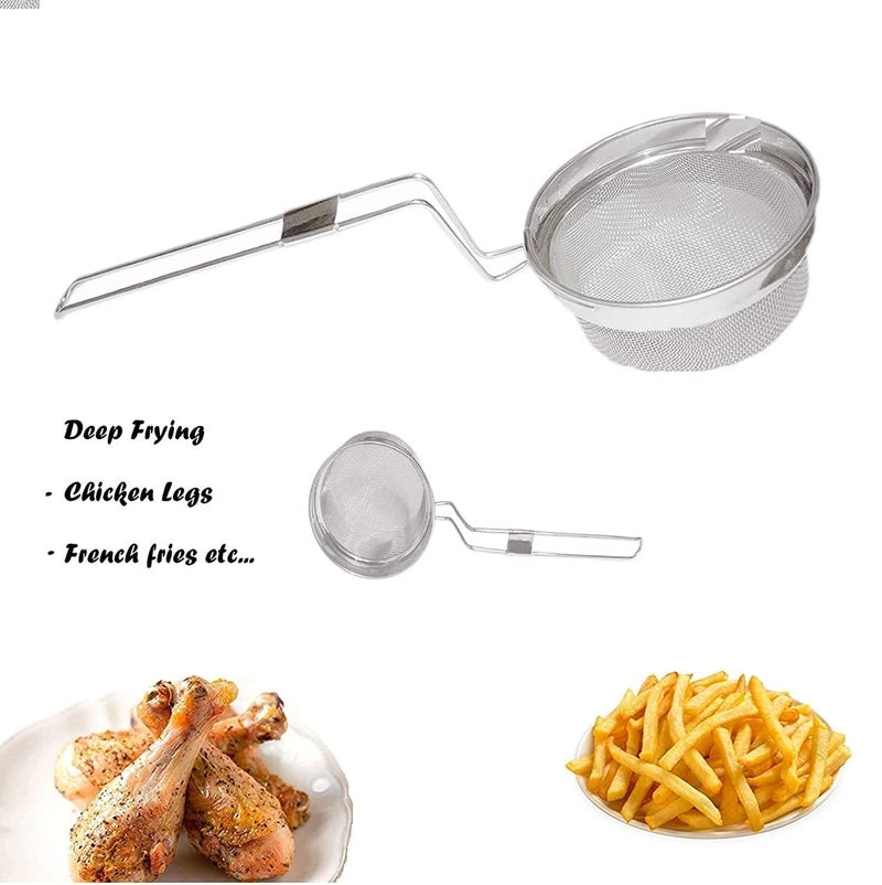 siddhmurti Stainless Steel Mesh Deep Fry Strainer Mesh Strainer poha jhara for Kitchen Wire Skimmer Spiral Mesh Puri Jhara with Professional Grade Handle Spoon Ladle for Pasta Chips 14 cm - Image 4