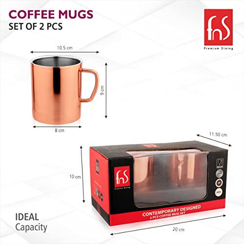 FNS Stainless Steel Coffee Mugs - Double Wall BPA Free - Tea Cup Wide Handle - Rose Gold Pack of 2 Cups - Image 4